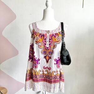 Boho Tank‎ Top, Y2K, Hippie, Indie, Festival, Retro, Eclectic, XL, Vacation
